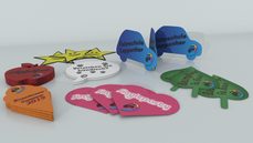 Saugnapfschild in Feuer-Form konturgefräst <br>einseitig 4/0-farbig bedruckt