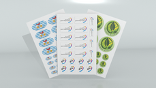Stickerbogen PVC-frei, 4/0 farbig bedruckt rund (kreisrund konturgeschnitten)