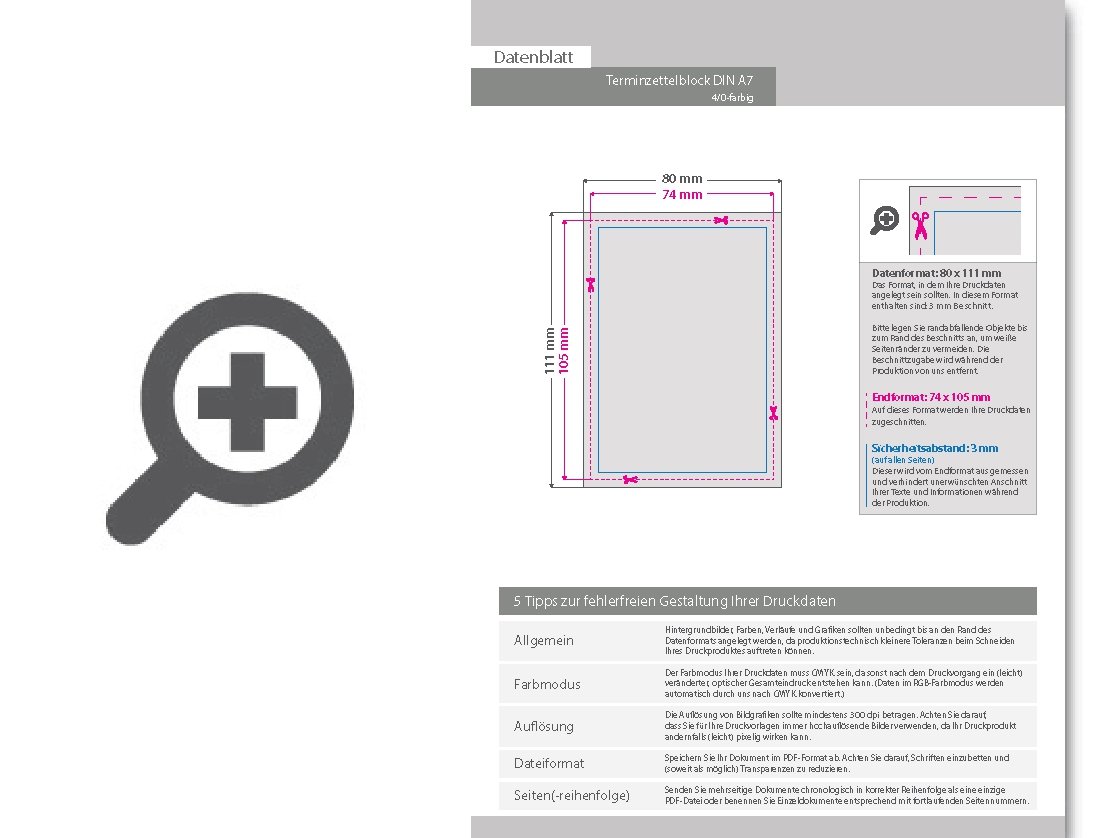 Product Bild terminzettelblock__din_a7__25_blatt__4_0_farbig_einseitig_bedruckt