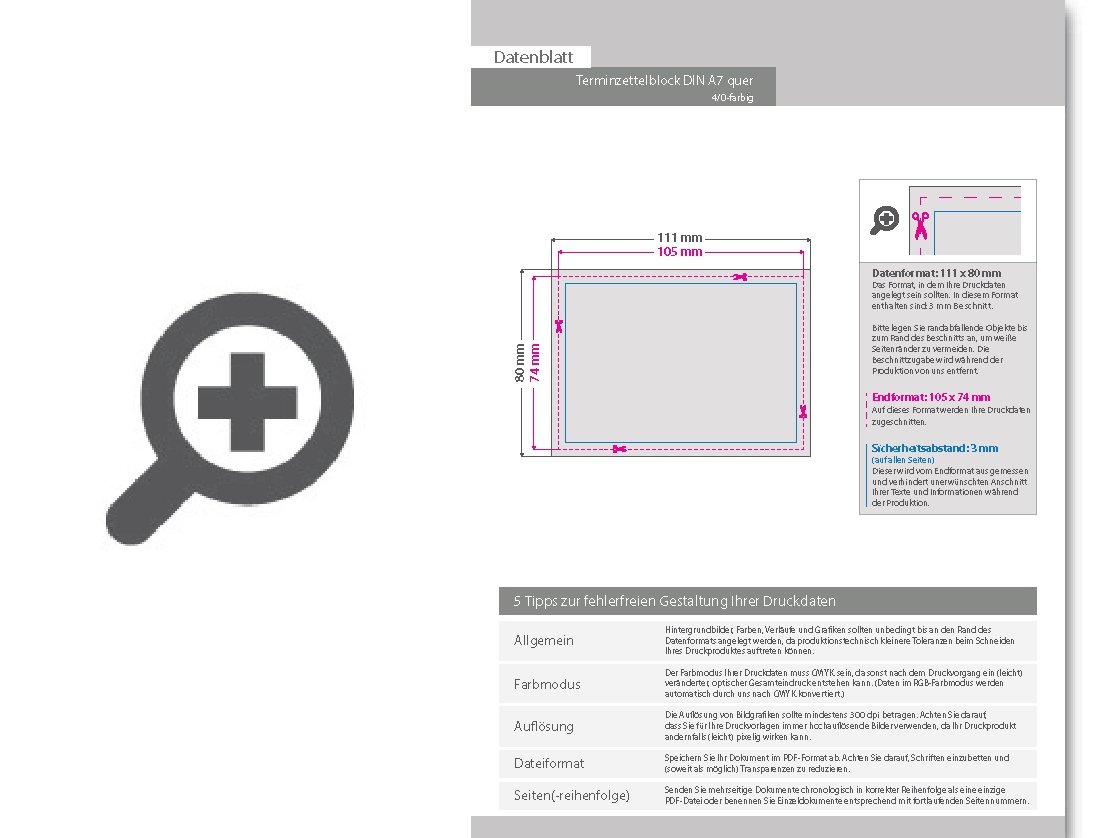 Product Bild terminzettelblock__din_a7_quer__10_blatt__4_0_farbig_einseitig_bedruckt